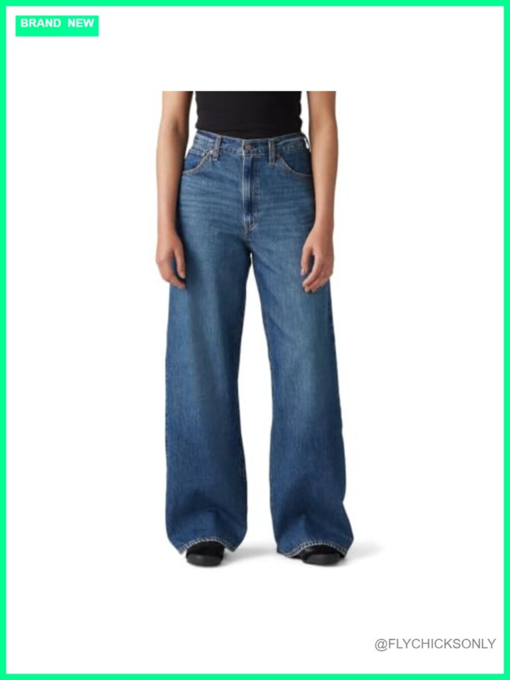High Rise Cinch Baggy Straight Leg Jeans Adjustable Waist Non-Stretch Denim